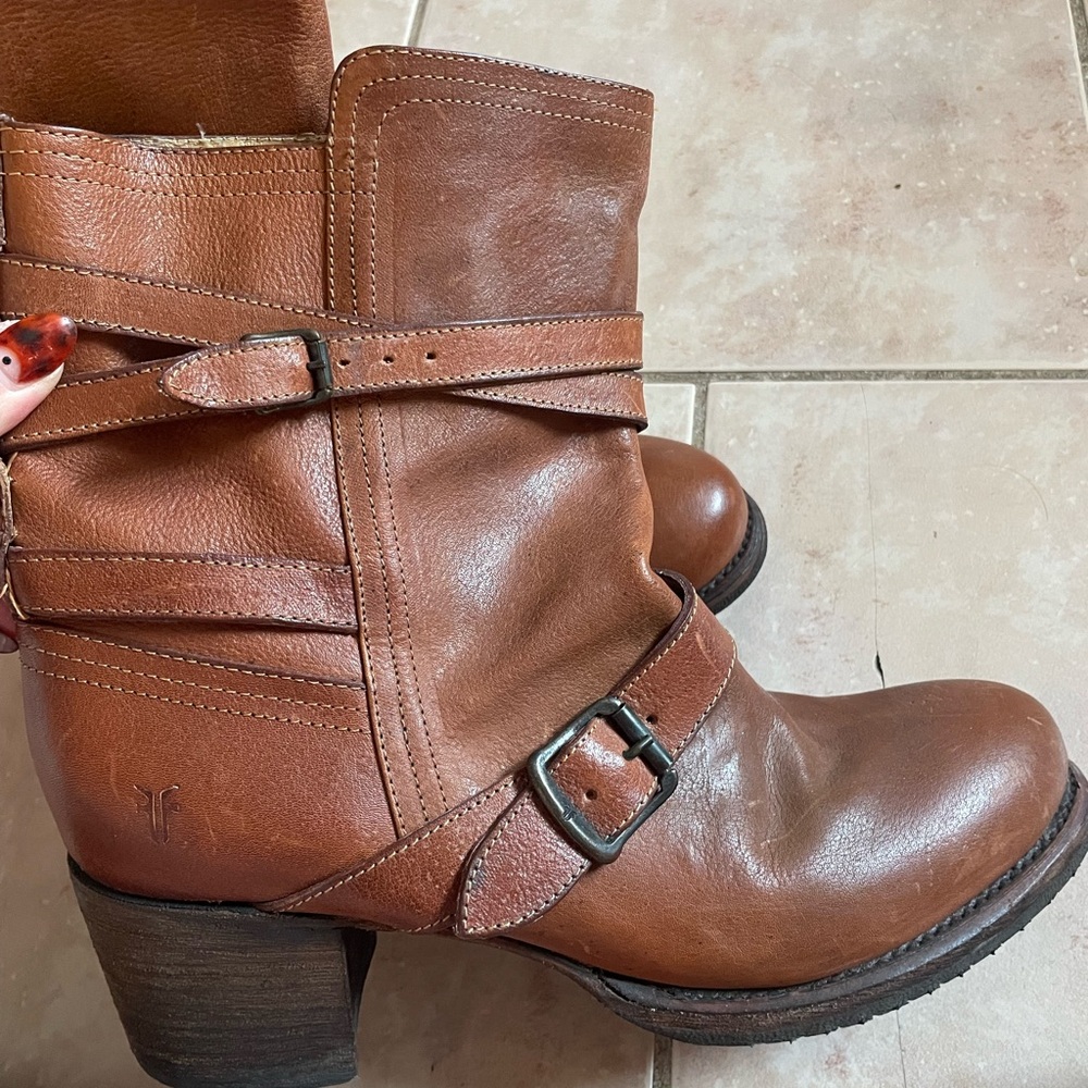 Frye Tan Leather Heeled Boots